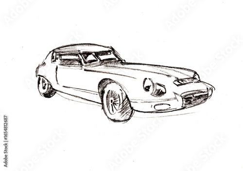 Pencil sketch of an E Type Jaguar car.