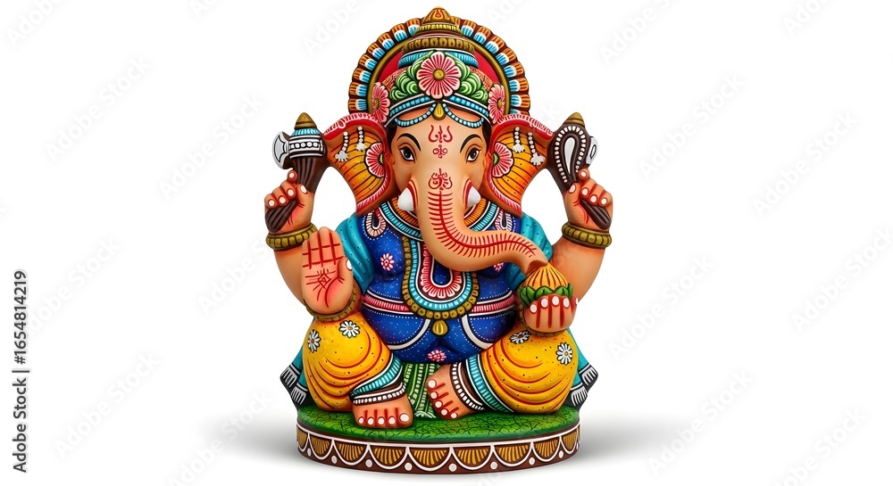 Fototapeta premium Vibrant Ganesha Statue: Colorful Hindu Deity, God of Wisdom and Prosperity, Traditional Indian Art