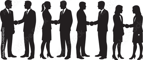 silhouettes of people shake hands