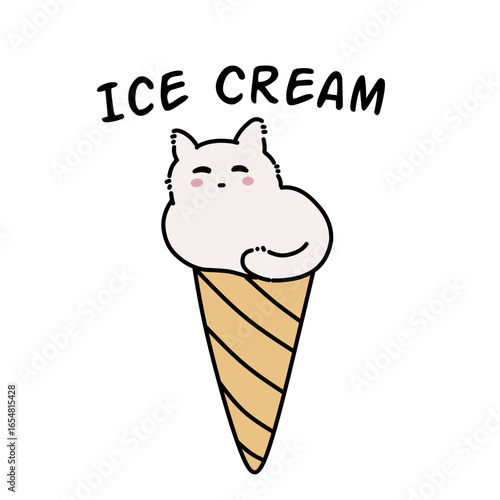 Ice cream cat cute vector cartoon illustration art.