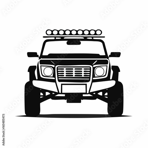 Front view Offroad 4x4 car silhouette Vector Image isolated on white background.