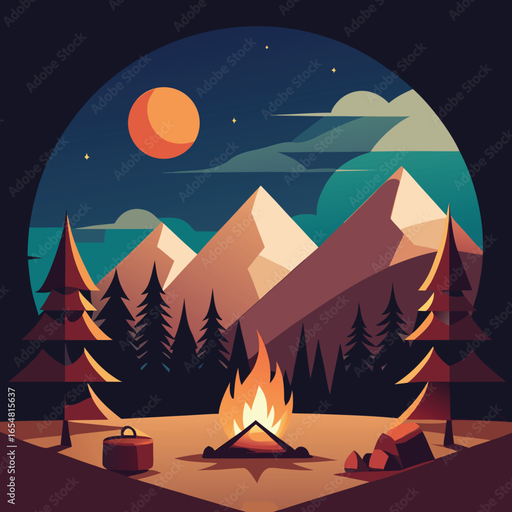 Obraz premium camping campfire with marshmallows (2).eps