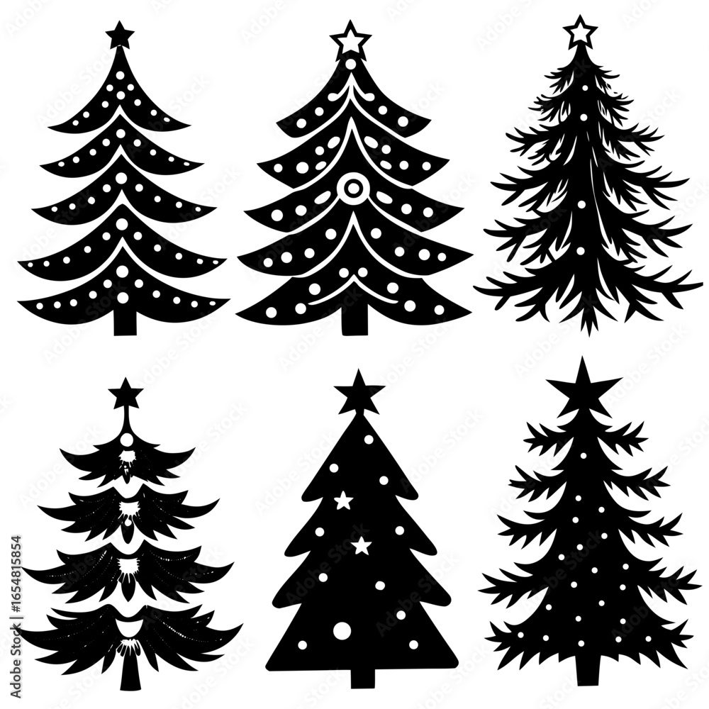Obraz premium Silhouette Christmas Tree, Christmas Tree Silhouette Vector, Elegant Christmas Tree Clip Art, Silhouette set of christmas tree