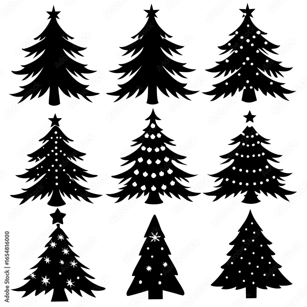 Obraz premium Silhouette Christmas Tree, Christmas Tree Silhouette Vector, Elegant Christmas Tree Clip Art, Silhouette set of christmas tree