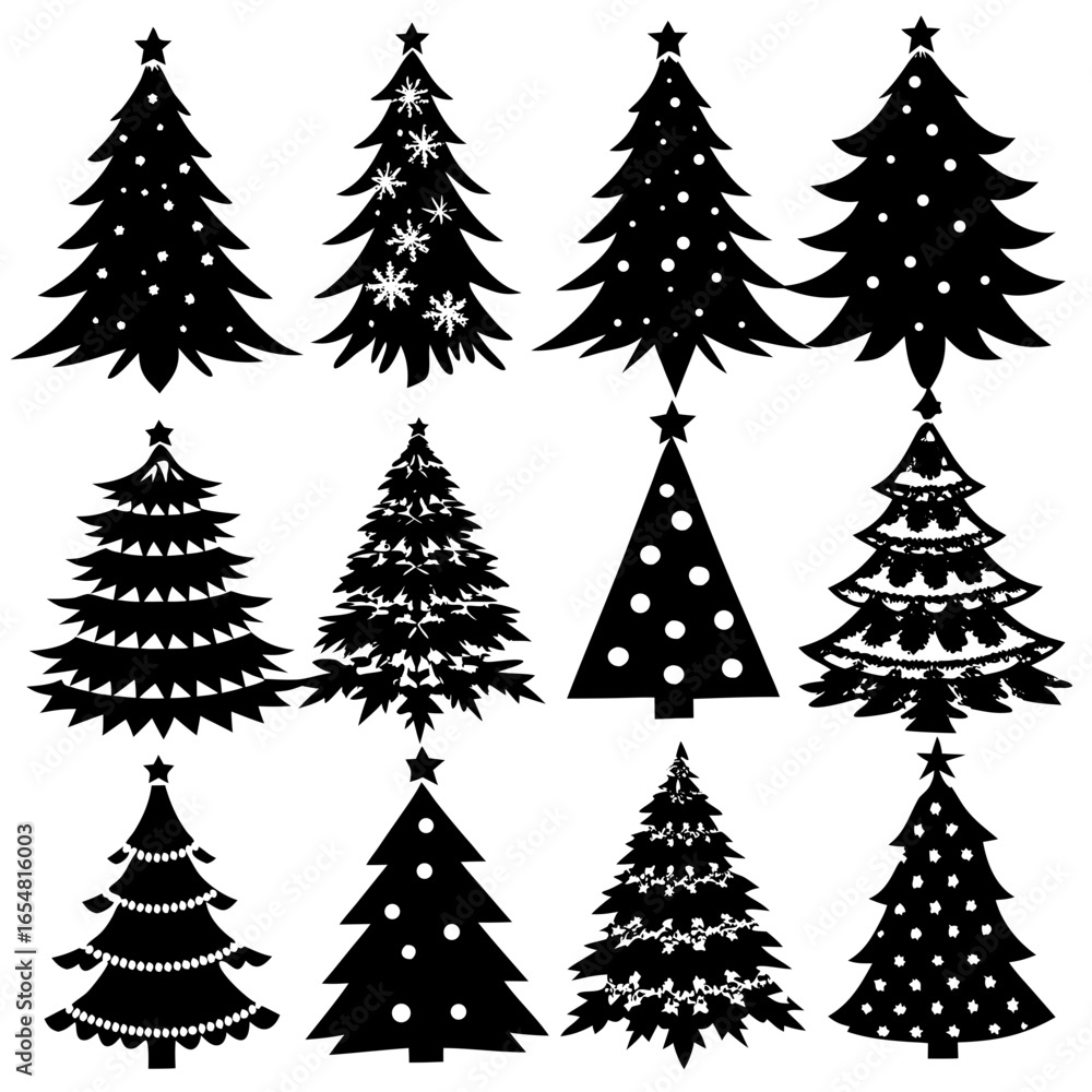 Obraz premium Silhouette Christmas Tree, Christmas Tree Silhouette Vector, Elegant Christmas Tree Clip Art, Silhouette set of christmas tree