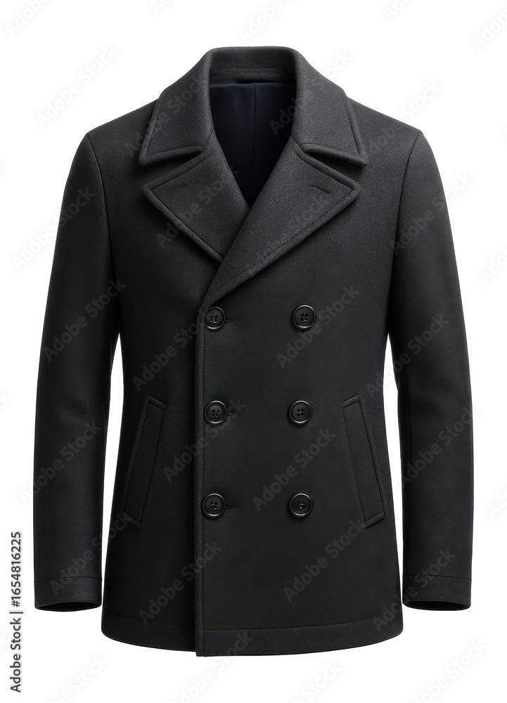 Peacoat with notched lapels and anchor-embossed buttons in dark charcoal Peacoat with notched lapels and anchor-embossed buttons in dark charcoal