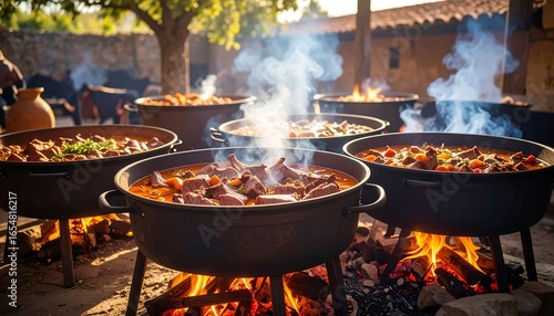 Wallpaper Mural Outdoor cooking, multiple large pots Torontodigital.ca