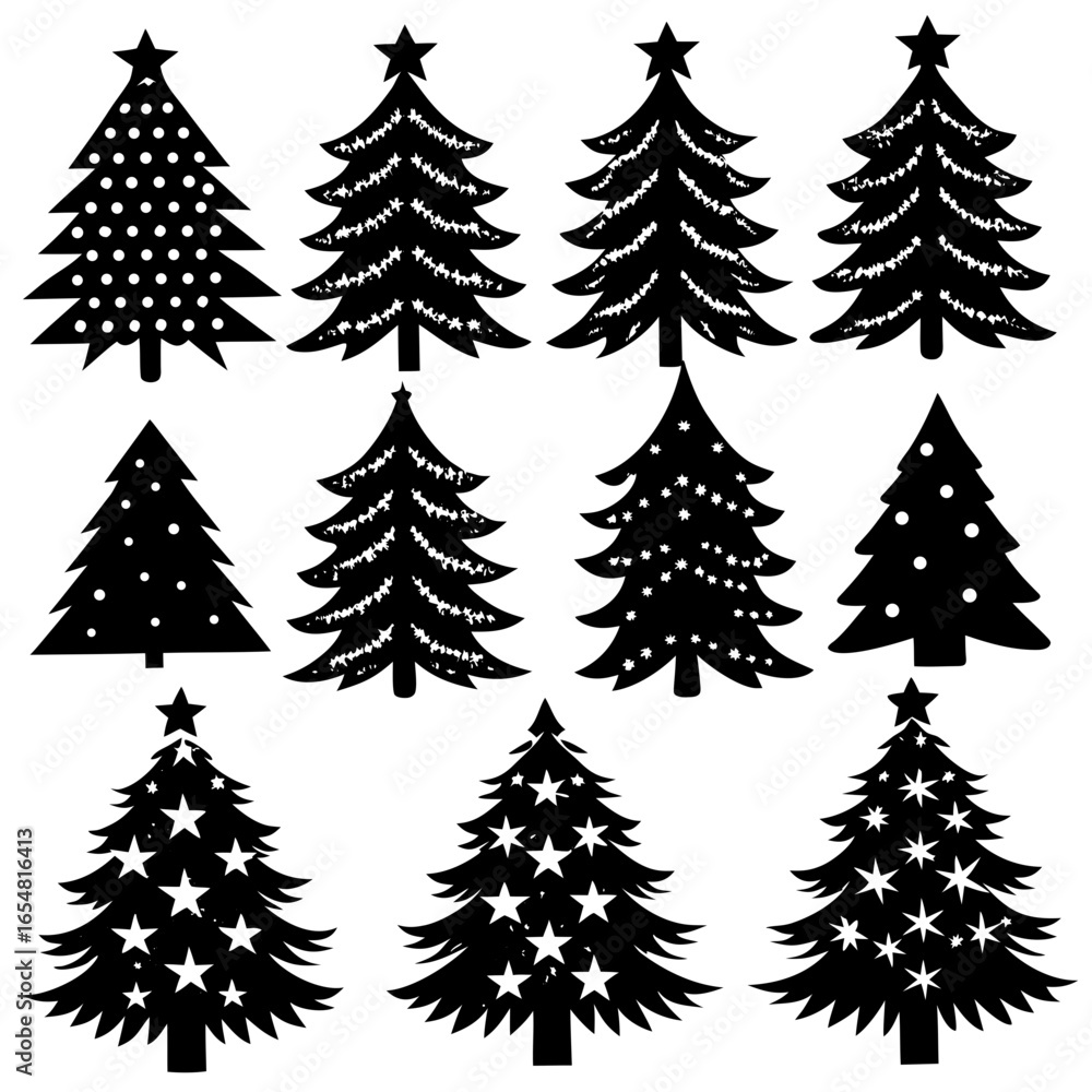 Fototapeta premium Silhouette Christmas Tree, Christmas Tree Silhouette Vector, Elegant Christmas Tree Clip Art, Silhouette set of christmas tree