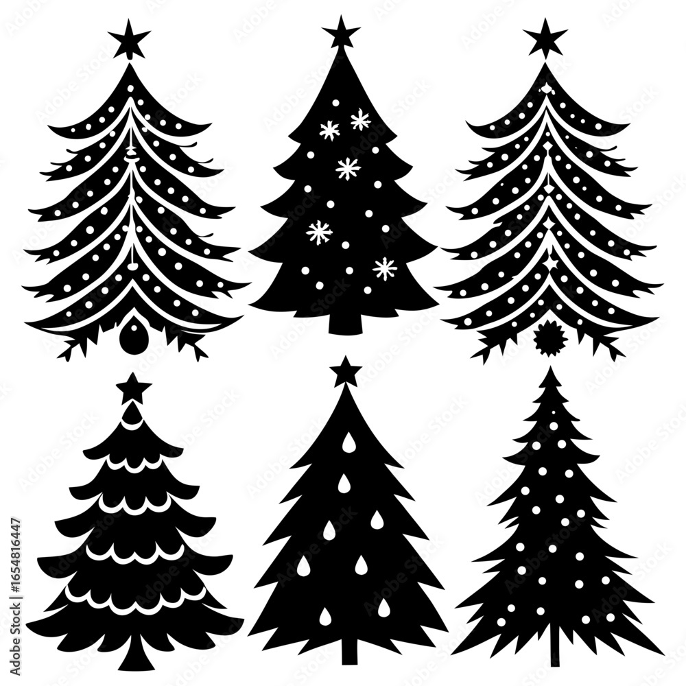 Obraz premium Silhouette Christmas Tree, Christmas Tree Silhouette Vector, Elegant Christmas Tree Clip Art, Silhouette set of christmas tree