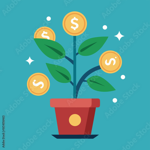 growing plant in money pot symbolizing investment  (1).eps