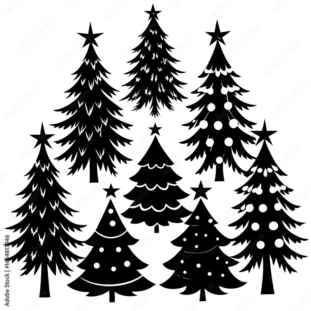 Obraz premium Silhouette Christmas Tree, Christmas Tree Silhouette Vector, Elegant Christmas Tree Clip Art, Silhouette set of christmas tree