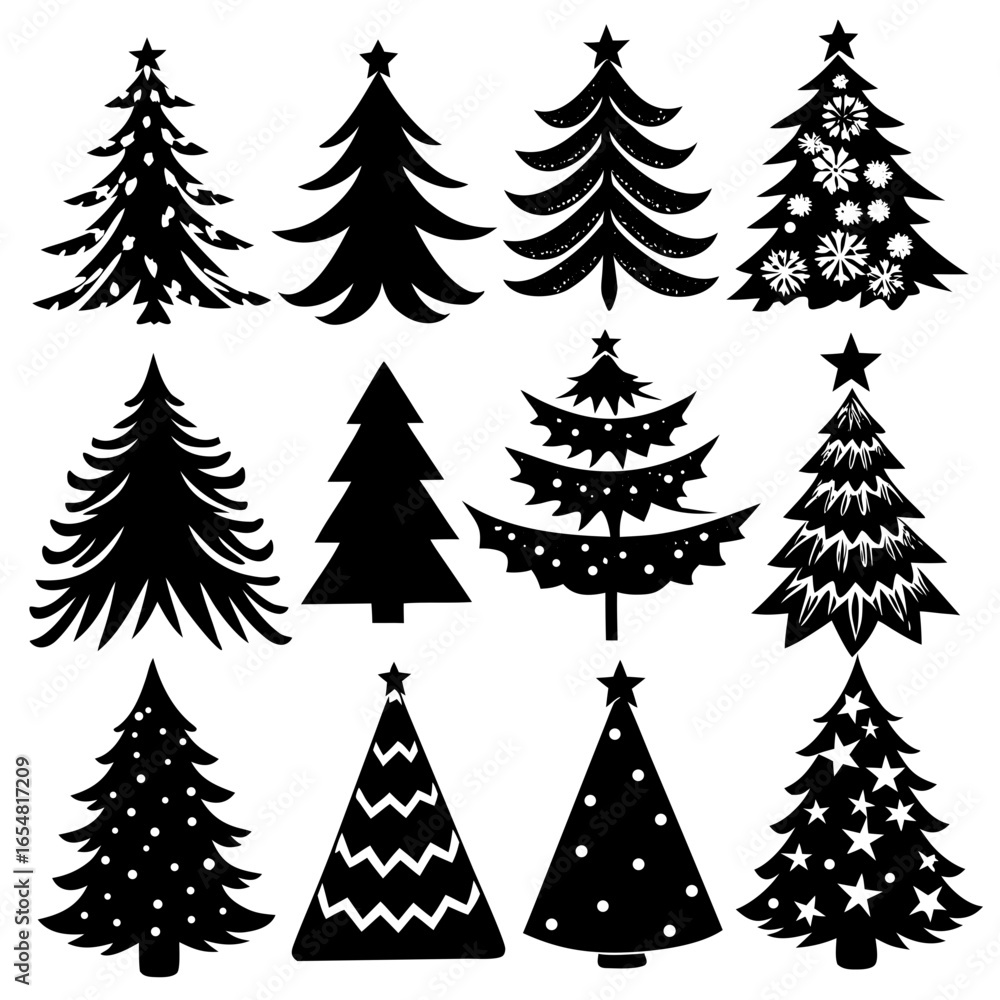 Obraz premium Silhouette Christmas Tree, Christmas Tree Silhouette Vector, Elegant Christmas Tree Clip Art, Silhouette set of christmas tree