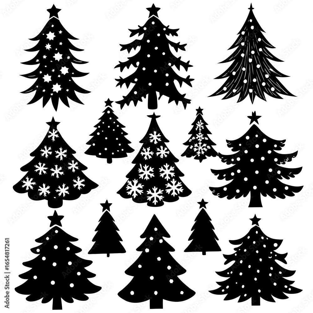Obraz premium Silhouette Christmas Tree, Christmas Tree Silhouette Vector, Elegant Christmas Tree Clip Art, Silhouette set of christmas tree