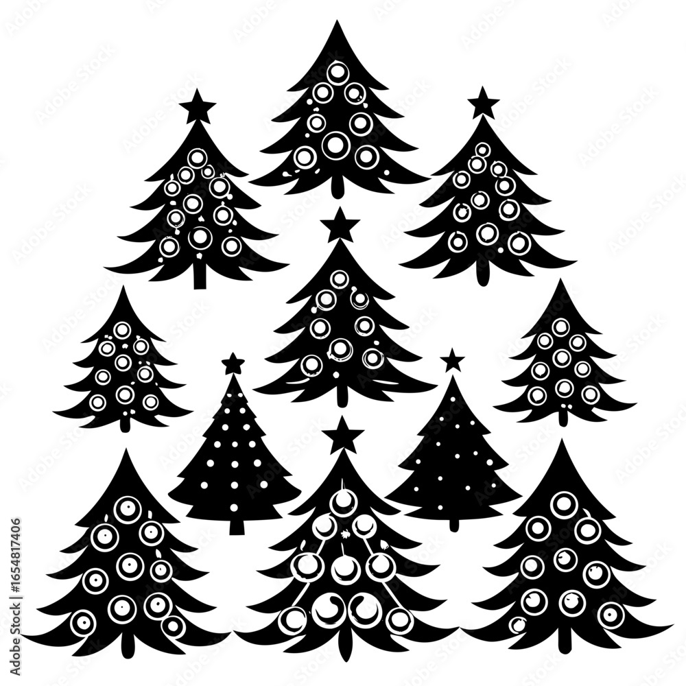 Obraz premium Silhouette Christmas Tree, Christmas Tree Silhouette Vector, Elegant Christmas Tree Clip Art, Silhouette set of christmas tree