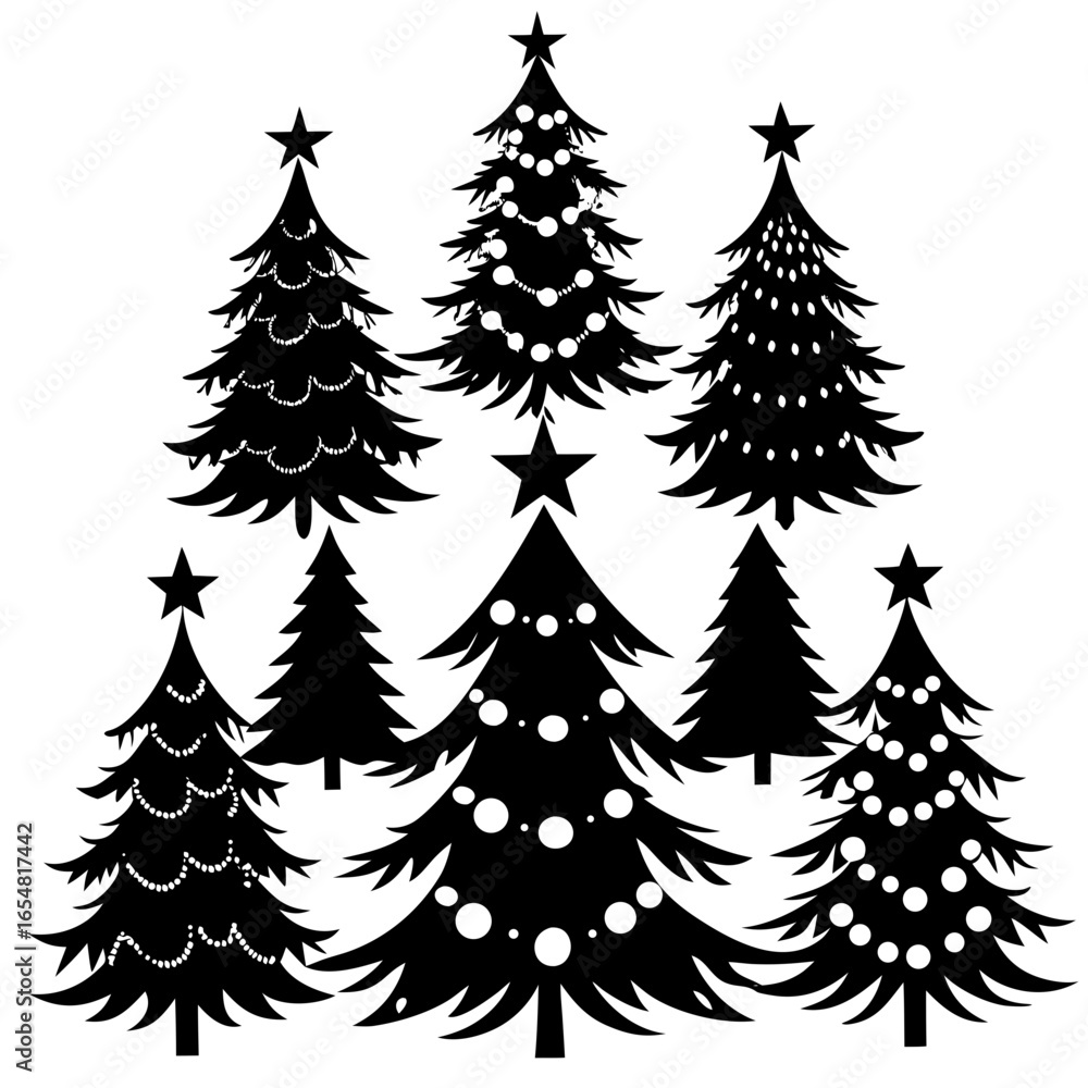 Obraz premium Silhouette Christmas Tree, Christmas Tree Silhouette Vector, Elegant Christmas Tree Clip Art, Silhouette set of christmas tree