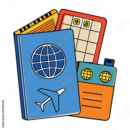 passport with boarding pass and stamps  .eps