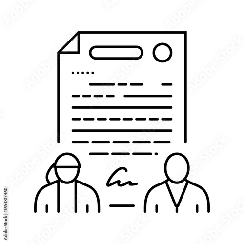 man woman signing equal contract line icon vector illustration