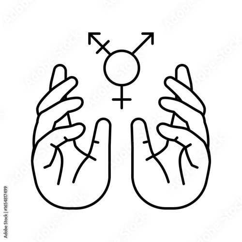 supportive hands around gender icons line icon vector illustration