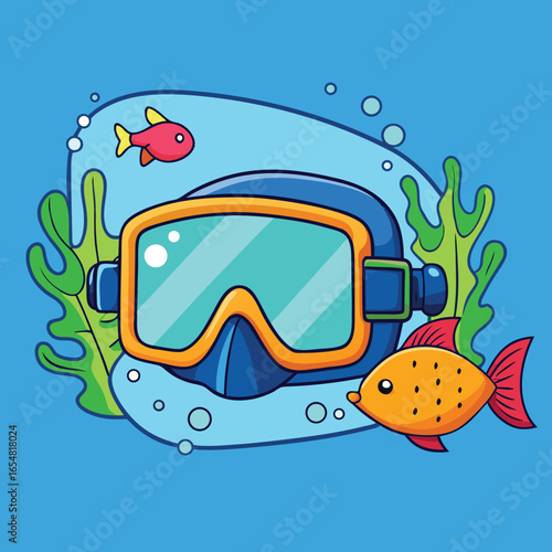 snorkeling mask with tropical fish  .eps