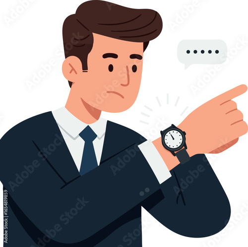 Businessman Checking Time on Wristwatch in Formal Suit Illustration Vector 