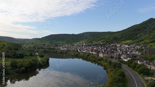 Wallpaper Mural Bremm, village in the Moselle Valley, Germany, Mosel river town, Cochem Zell district, vineyards of Calmont, aerial panorama view Torontodigital.ca