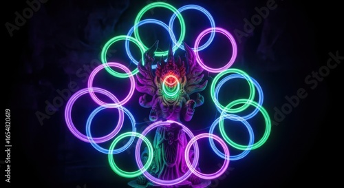 Mesmerizing Neon Hoop Dance Performance in the Dark