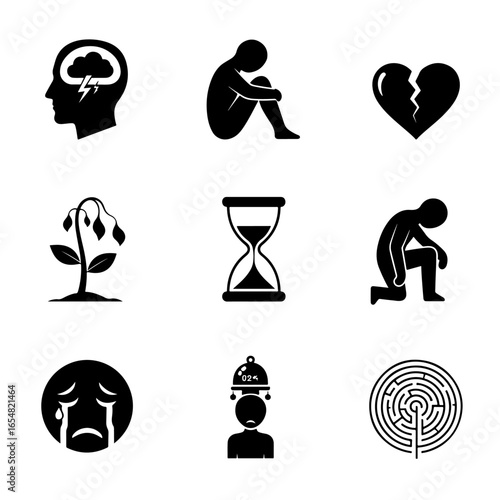 Understanding mental health icons representing depression anxiety and emotional distress symptoms and feelings