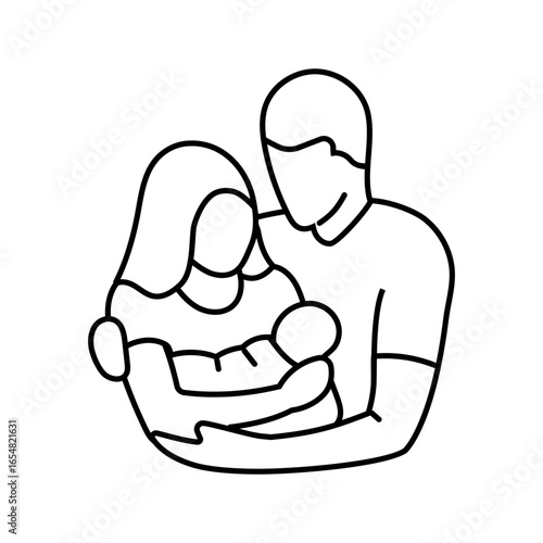 parents holding newborn baby line icon vector illustration
