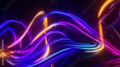 Animated Neon Light Trails on Dark Background Creates Futuristic and Dynamic Motion Graphics
