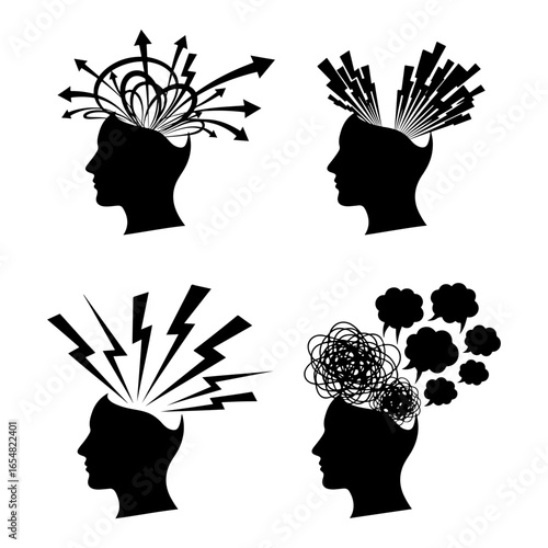 racing thoughts silhouette mental health issues and disorders brain fog stress anxiety and depression