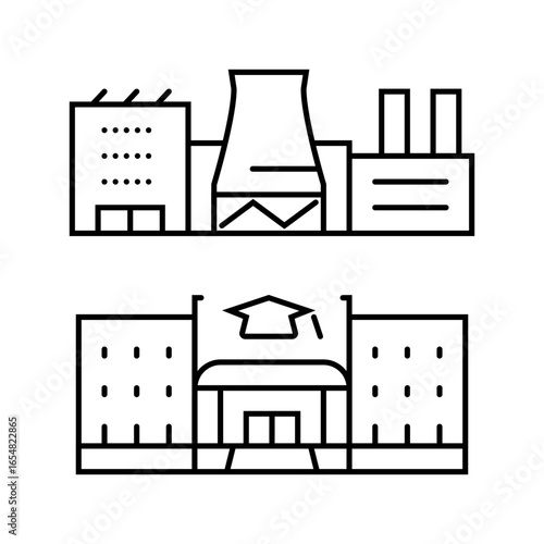 oil refinery school chemical pollution line icon vector illustration