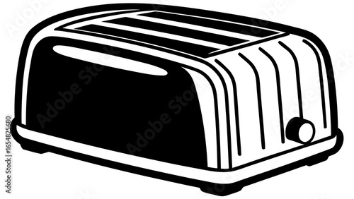 Illustration of a vintage toaster with a black and white color scheme and rounded design elements created with generated ai
