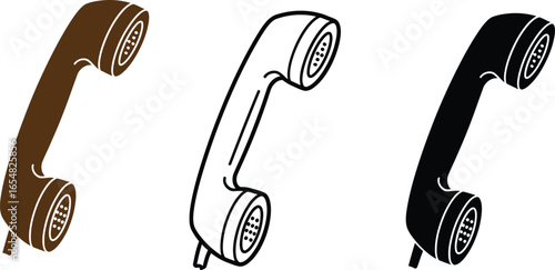 Classic telephone handset in color, line art, and silhouette styles
