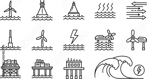 Clean energy icons for ocean power generation systems