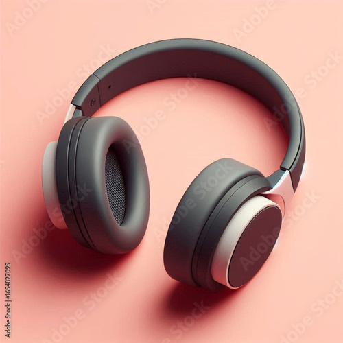 Stylish gray headphones on a soft pink background, showcasing modern design and comfort