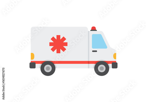 Flat Icon Design of a White Ambulance Vehicle.