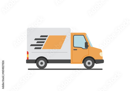 Orange and White Delivery Truck with Speed Stripes Logo.