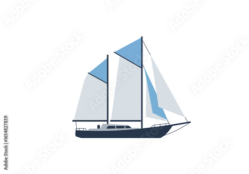 Elegant Blue and White Schooner Sailing Yacht.