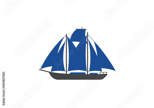 Blue-Sailed Schooner Ship Icon Nautical Vessel Illustration.
