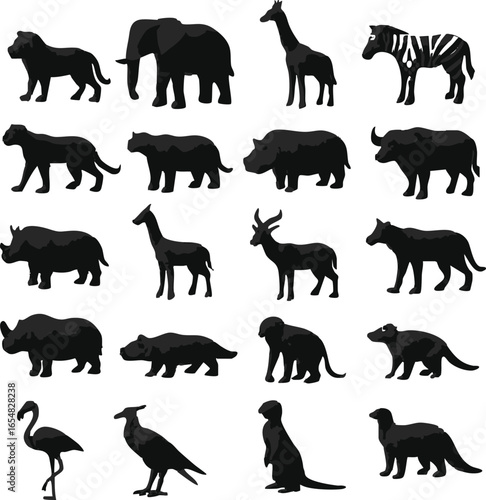 Grid of Wild Safari Animal Silhouettes