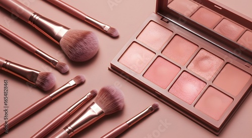 Chic rose gold makeup brushes and blush palette for a flawless, radiant look