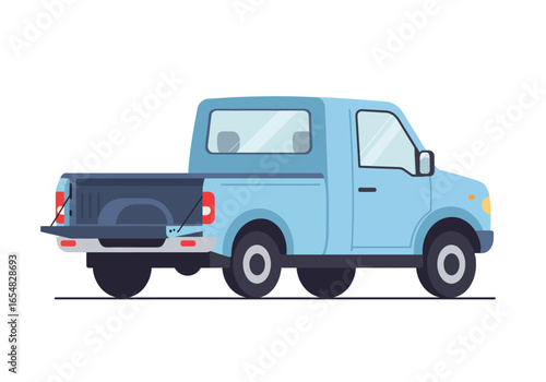 Light Blue Pickup Truck Rear View Open Truck Bed.