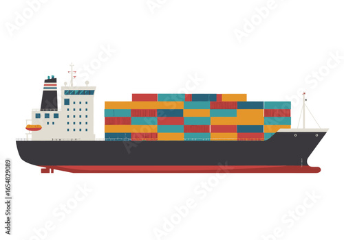 Cargo Ship with Colorful Shipping Containers.