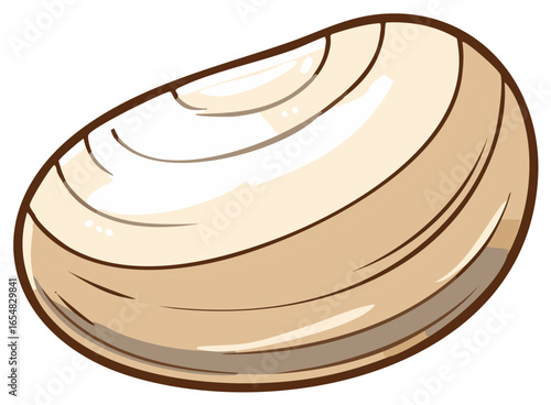 Cute cartoon illustration of a shiny beige clam seashell icon