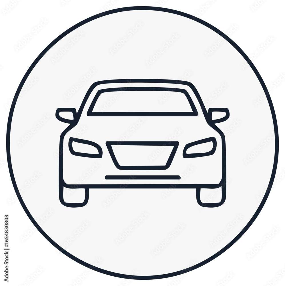 Obraz premium Front View of Modern Car Icon Minimalist Automotive Design in Circle