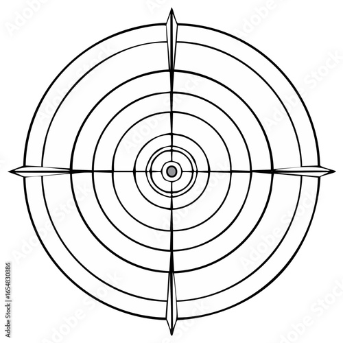 Black and white target icon with concentric circles and crosshairs for accuracy and precision with a central bullseye