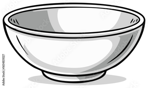 Empty white bowl with shadow in cartoon style suitable for food illustration
