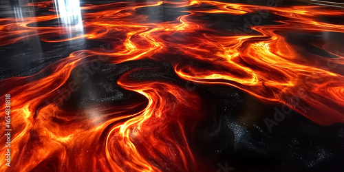 Glowing Lava Surface with Flowing Molten Texture and Dramatic Light Abstract Background
