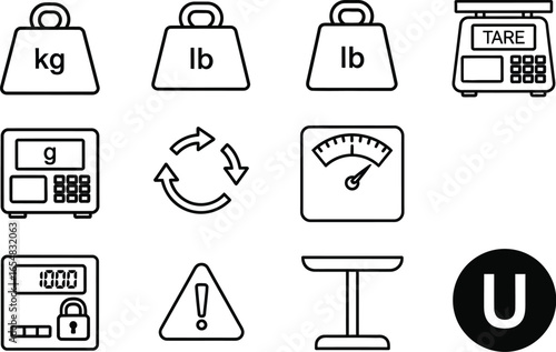 Professional icons for weight, measurement, and industry concepts