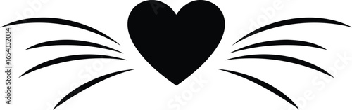 Vector art of black heart with winglike lines isolated on white background